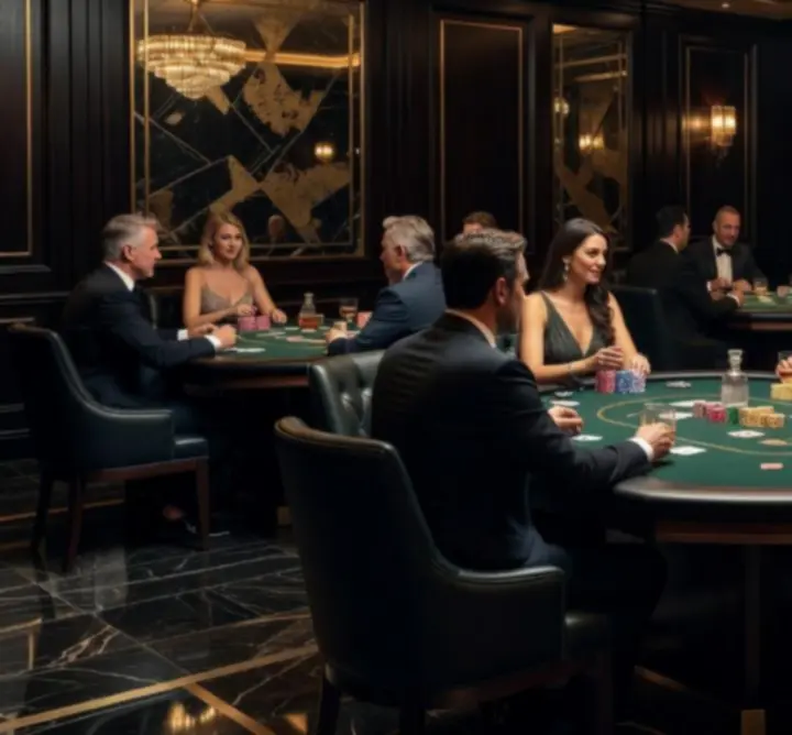 Kinowa atmosfera wieczoru pokerowego z efektownym oświetleniem