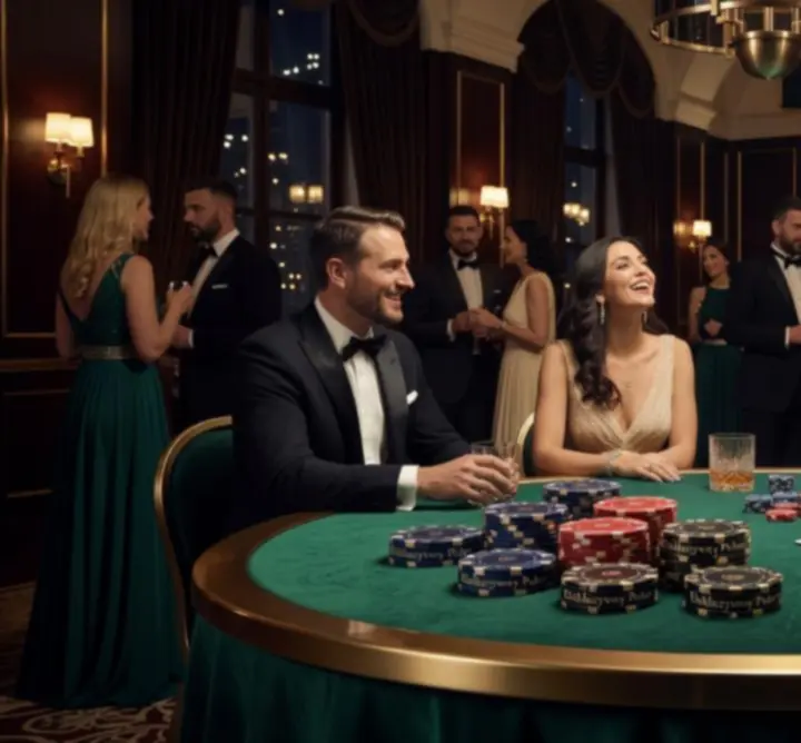 Elegancki stolik pokerowy przygotowany na event integracyjny MAJESTIC MARVEL s.r.o. Events