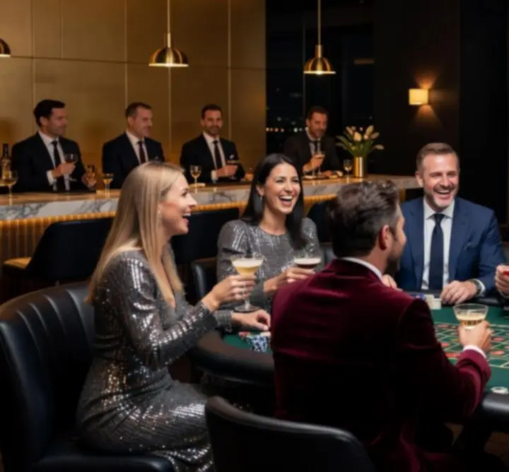 Stylowy wieczór eventowy z pokerem i ruletką w eleganckim wnętrzu