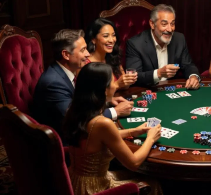 Wieczór pokerowy przy eleganckim stole z żetonami i kartami