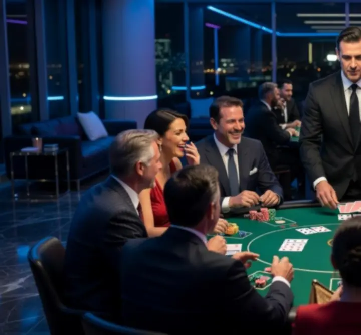 Profesjonalny krupier prowadzący wieczór pokerowy w eleganckiej oprawie